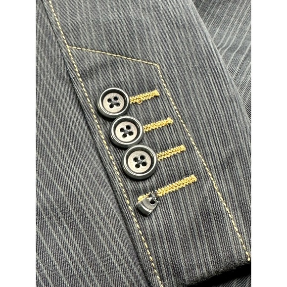 Perry Ellis Jacket Mens 40R Blazer Sport Coat Navy Gray Pinstripe Denim Cotton - Picture 6 of 6